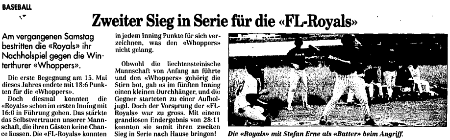 FL Royals Baseball Team (05. Juli 1994) - Quelle: www.vaterland.li (Medienhaus Liechtenstein)