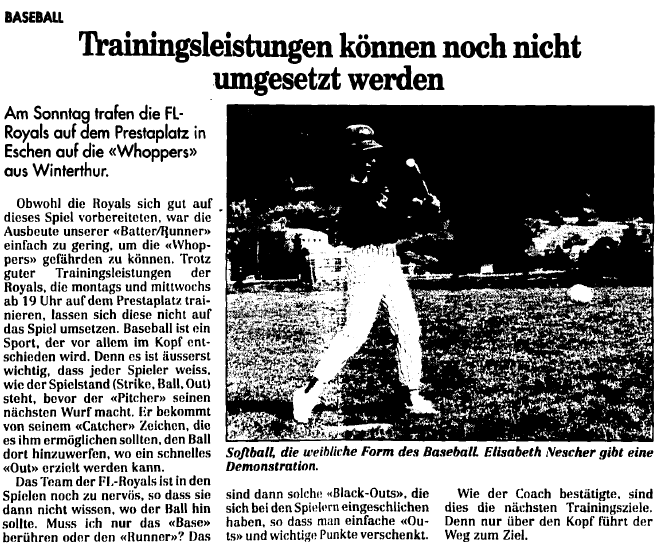FL Royals gegen Whoppers Winterthur (17. May 1994) - Quelle: www.vaterland.li (Medienhaus Liechtenstein)