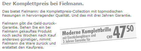 Fielmann Preise: Beispiel Komplettbrille CHF 47